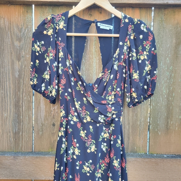 REFORMATION Wildflower Midi Dress with Puff Sleeves size 2 - Picture 3 of 11